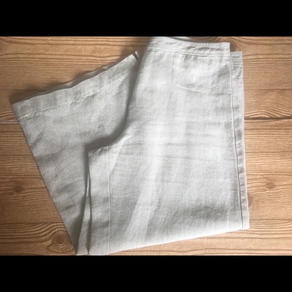 Eileen Fisher Beige Linen Wide Leg Pants, sz. 10 - Picture 2 of 8